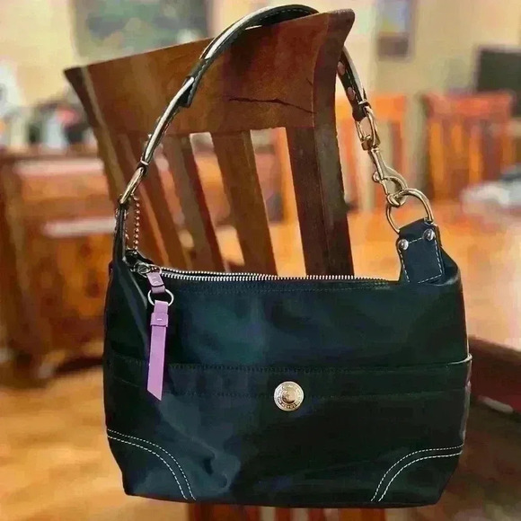 Coach Hampton Mini Hobo Bag with Lilac trim and Striped Strap - Picture 4 of 10